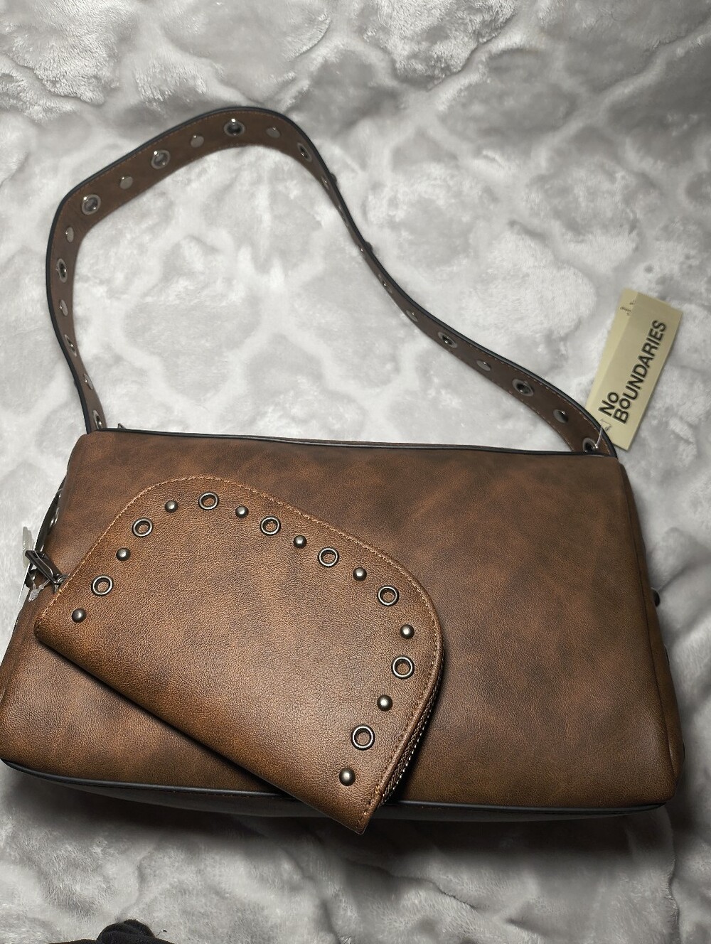 No Boundaries Women Brown Studded Moto Shoulder Bag & Moto Round Matching Wallet